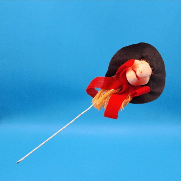 Vintage Flocked Wicked Witch Head Pick Yellow Trim & Red Ribbon Made in Taiwan - Picture 8 of 9